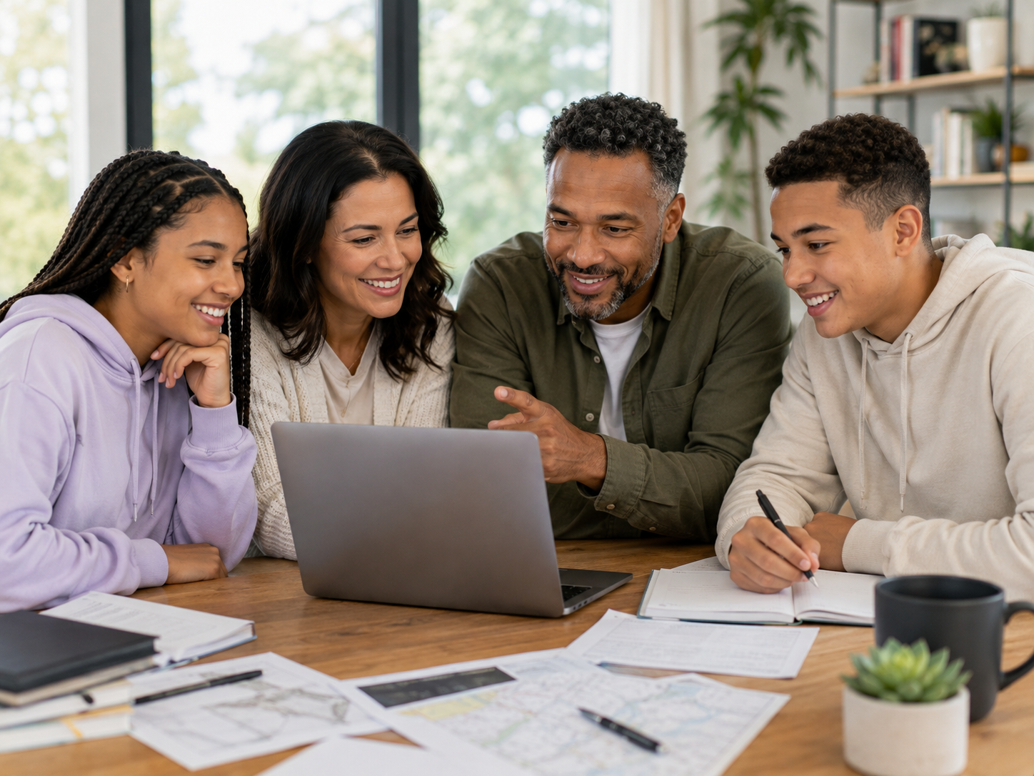 Family reviewing college and career planning steps together on a laptop
